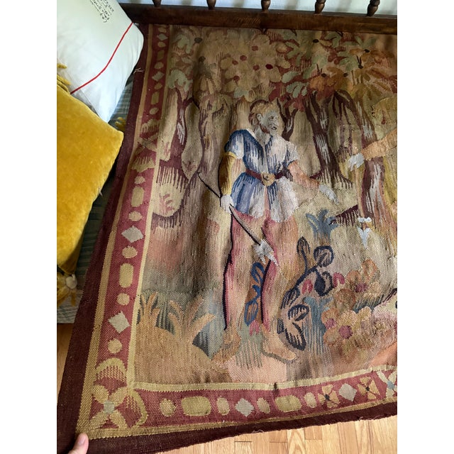 Mid 20th Century Earth Tone Hunting Scene Wool Tapestry For Sale In Greenville, SC - Image 6 of 12