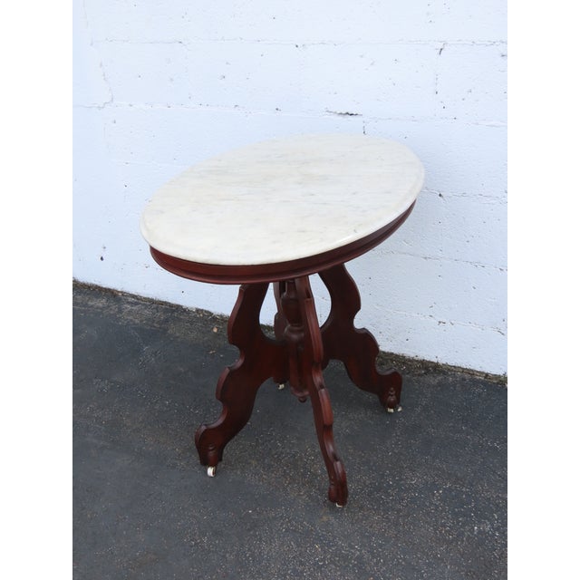 Late 1800s Victorian Eastlake Marble Top Carved Side Table 6900 For Sale - Image 9 of 18