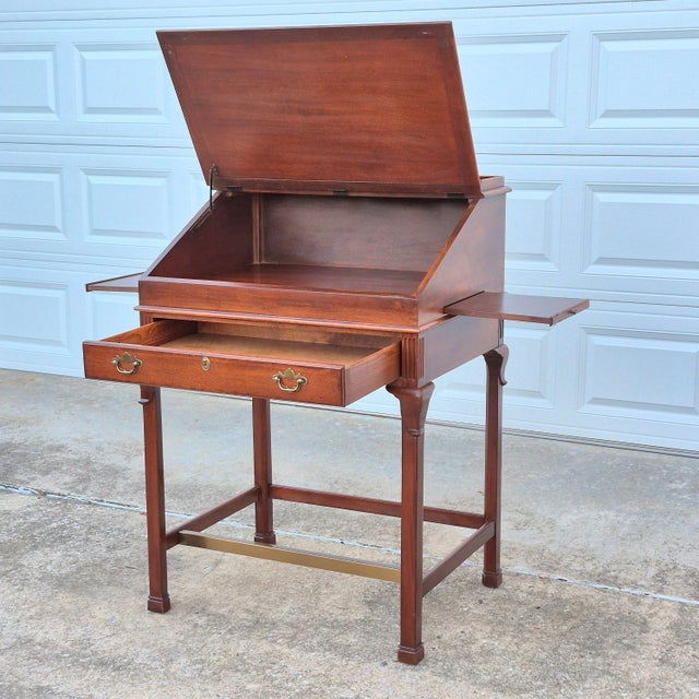 Wood 1990s Lexington Palmer Home Mahogany Slant Front Leather Top Architect Drafting Table Standing Desk For Sale - Image 7 of 11