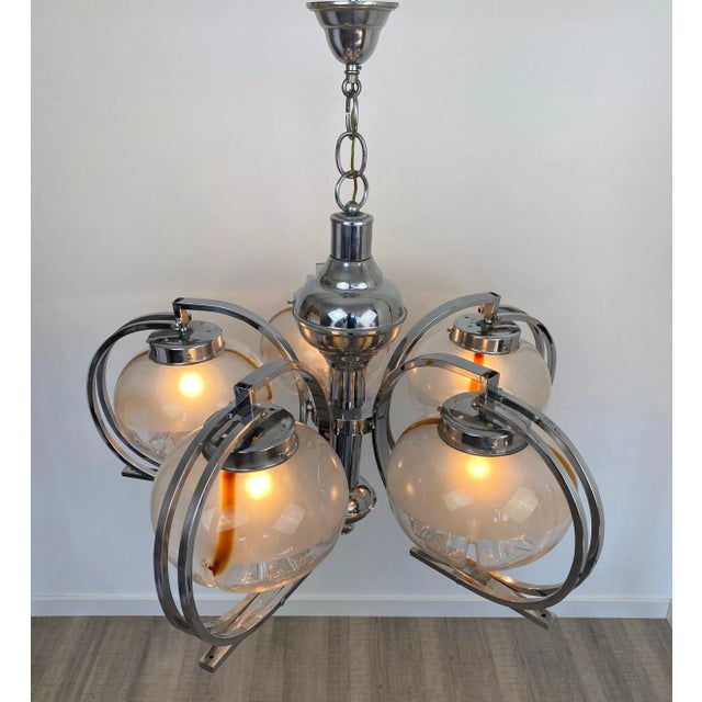 Italian Chrome and Murano Glass Chandelier from Mazzega, 1970s For Sale - Image 3 of 15