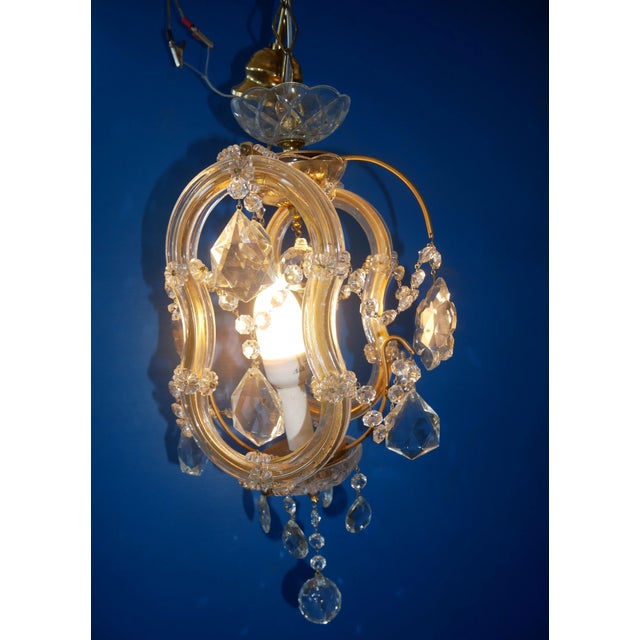 Glass Small Vintage Crystal and Glass Chandelier, 1950s For Sale - Image 7 of 12