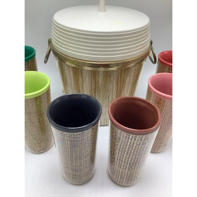 Vintage Cane Bar Set, Ice Bucket With Matching Cups- 7 Pieces For Sale - Image 4 of 9