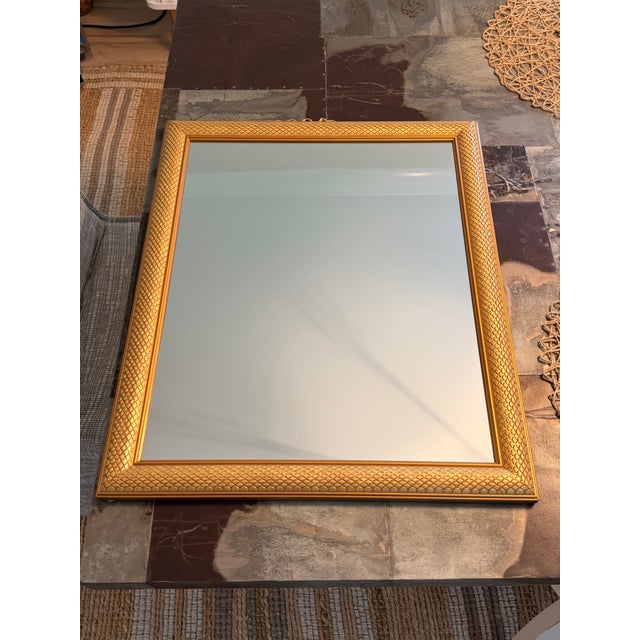 Fish Scale Textured Framed Wall Mirror in Antiqued Gold - 23” X 19” For Sale - Image 4 of 7