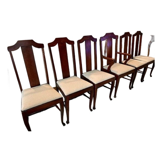 Early 20th Century Set of Six Queen Anne / Chippendale Revival Dining Chairs – Five Side Chairs & Captain’s Chair For Sale