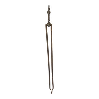 Antique 18th Century Wrought Iron Turned Brass English Fireplace Tongs Tool 23 For Sale