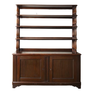 Vintage Solid Wood Hutch Cabinet With Open Shelving For Sale