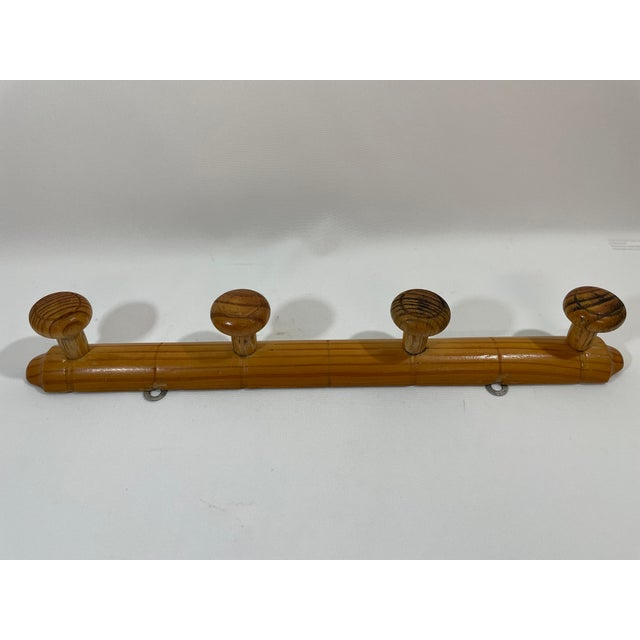 Tan Vintage French Faux Bamboo Wooden 4 Peg Coat Hat Rack For Sale - Image 8 of 18