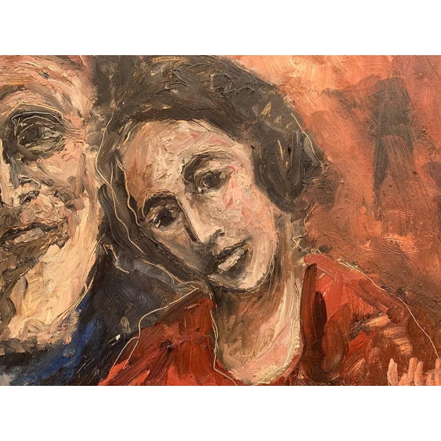 Art Deco Late 20th Century Original Vintage Oil Painting on Board, Family, People, Portrait, Signed, Framed For Sale - Image 3 of 10