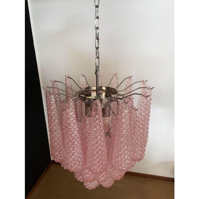 Vintage Italian Murano Chandelier with 41 Pink Glass Petals Drop, 1990s For Sale - Image 17 of 18