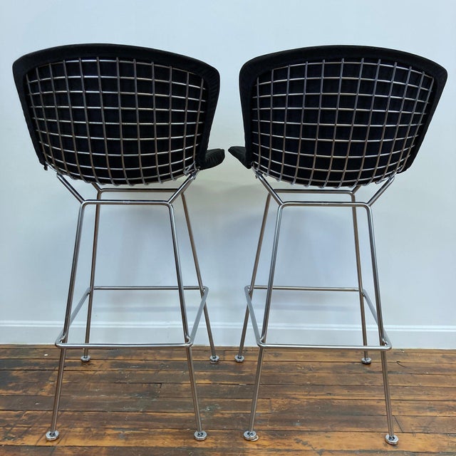 1960s Vintage Harry Bertoia for Knoll Inc. Chrome Bar Stools Fully Upholstered - Set of Two For Sale - Image 5 of 7