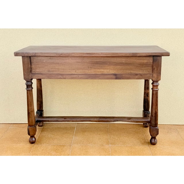 Wood Spanish Walnut Console Table with Geometric Carved Drawers, 1920s For Sale - Image 7 of 17