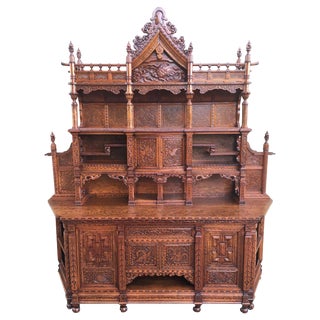 Antique Japanesse Hand Carved Elmwood Cabinet, Sideboard, Meiji, 20th Century For Sale
