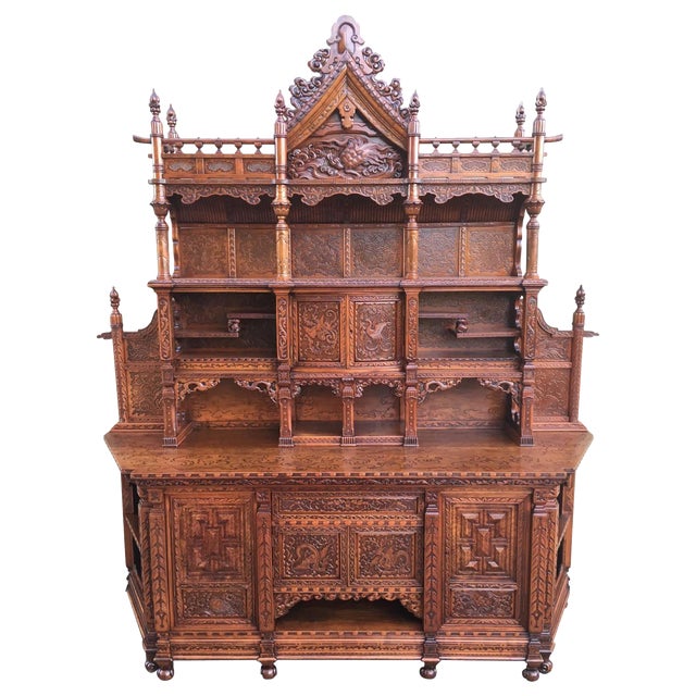 Antique Japanesse Hand Carved Elmwood Cabinet, Sideboard, Meiji, 20th Century For Sale
