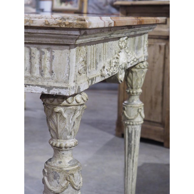 Antique French Painted Louis XVI Style Console Table With Marble Top For Sale - Image 16 of 18