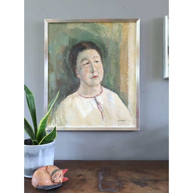 Mid-Century Modern 'Agnes' Vintage Original Swedish Expressive Figurative Portrait Oil Painting, Framed For Sale - Image 4 of 14