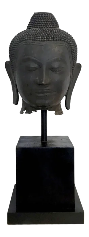 Large Bronze Buddha Head with Stand Thailand