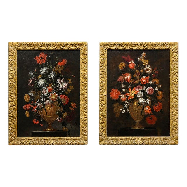 After Francesco Mantovano, Still Lifes, 1600s, Oil Painting on Canvas, Framed, Set of 2 For Sale