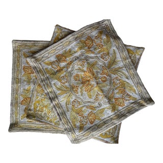 Yellow & White Crewel Work Pillow Covers For Sale
