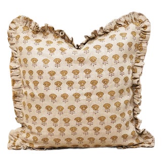 Artisan Thick Linen Ruffle Pillow Cover Elegant Frill Cushion for Home Décor- 14x14 Inch Kohinoor For Sale