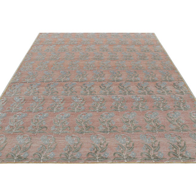 2010s Rug & Kilim’s Block Print Rug Design With Blue and Green Floral Patterns For Sale - Image 5 of 7