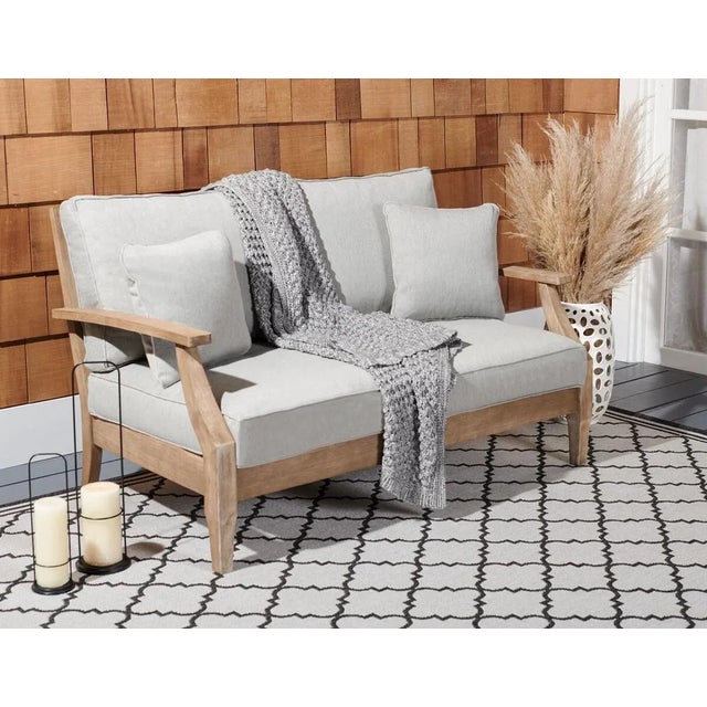 Contemporary Martinique Wood Patio Loveseat - Natural/Grey For Sale - Image 3 of 11