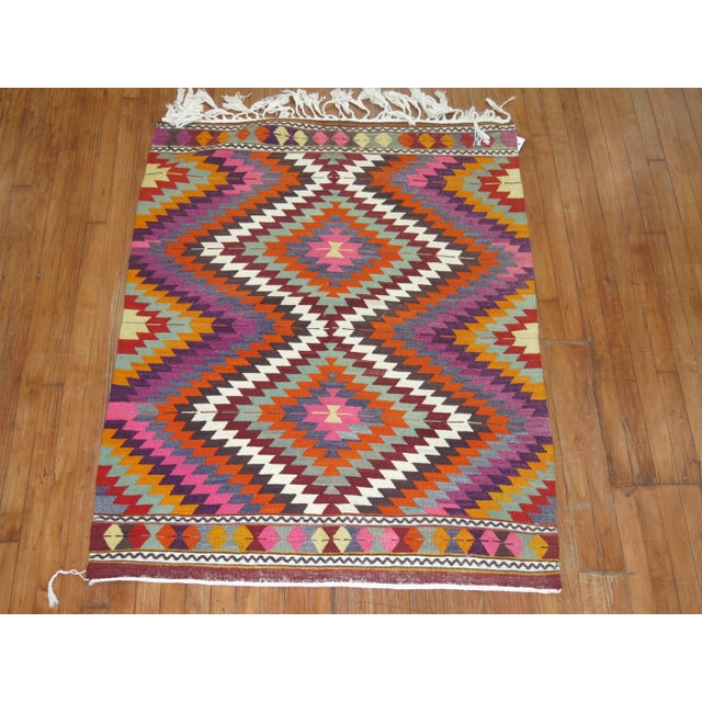 Contemporary Dazzling Bohemian Vintage Turkish Kilim Flat-Weave For Sale - Image 3 of 6