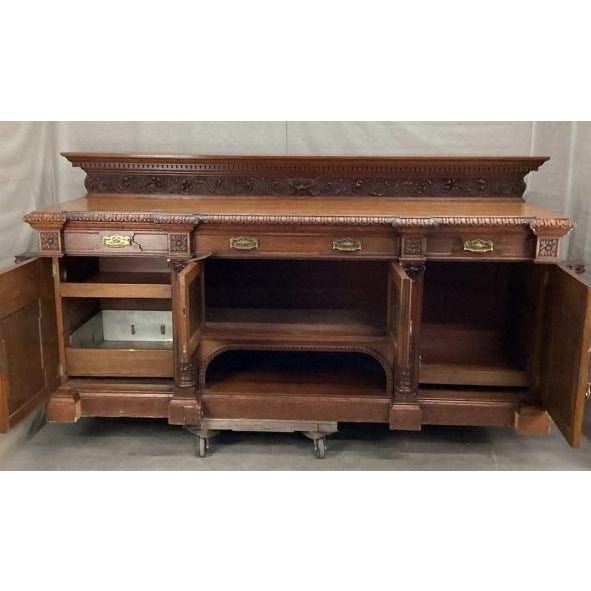 Traditional Antique 19th-Century Renaissance Revival Walnut Sideboard / Buffet Cabinet For Sale - Image 3 of 12