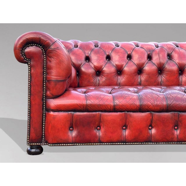 20th Century Red Leather 3-Seater Chesterfield, 1920s For Sale - Image 4 of 9