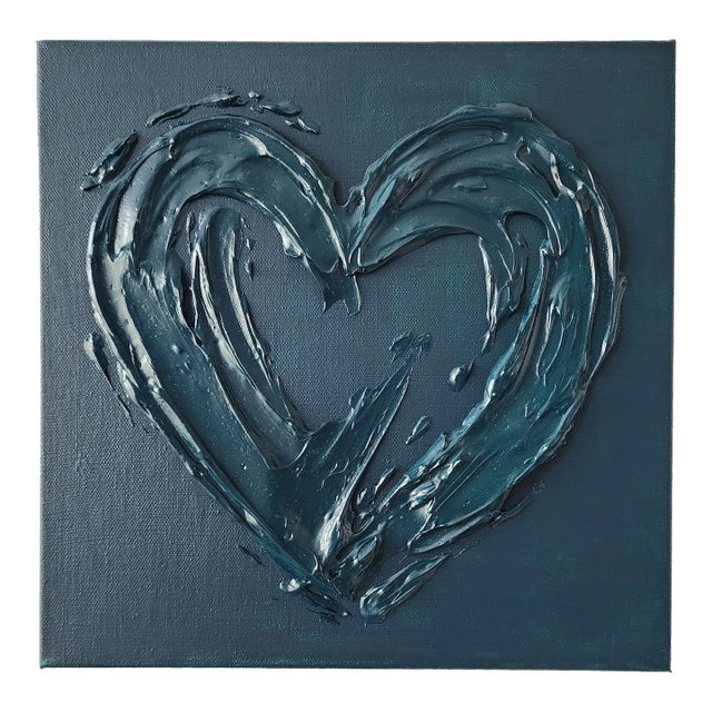 Deep Green Abstract Heart Painting For Sale