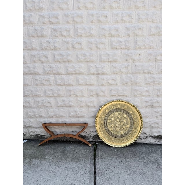 Vintage Mid Century Moroccan Embossed Brass Teak Wood Spider-Leg Coffee Table For Sale - Image 10 of 14
