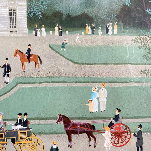 Green Michel Delacroix, Hand signed Folk Art Naive lithograph on Japon Paper Paris French Country Scene For Sale - Image 8 of 11