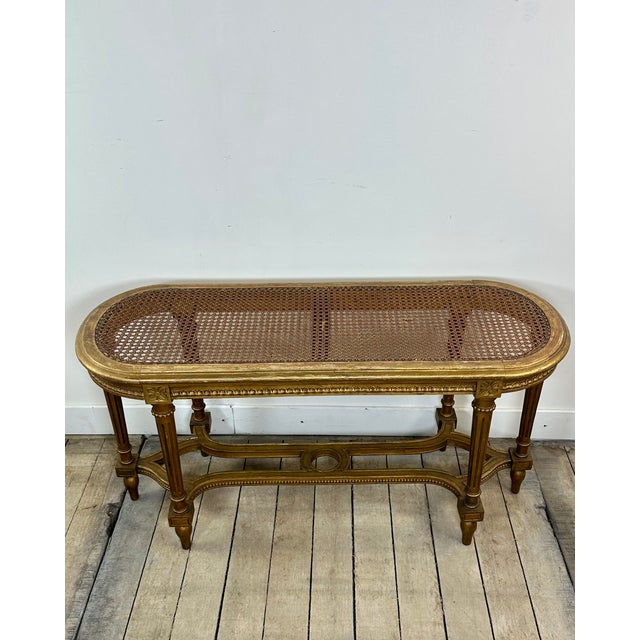 Louis XV Gilded Caned Bench, 1920s For Sale - Image 4 of 10