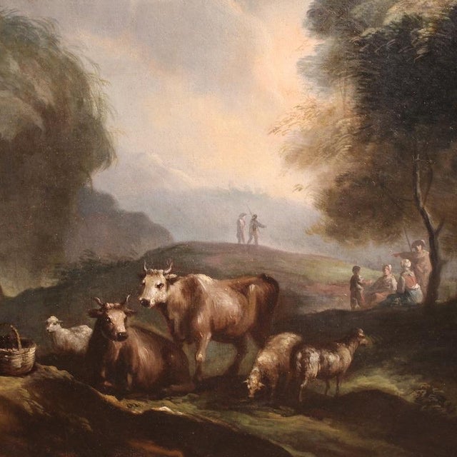 Mid 18th Century Italian Artist, Landscape with Pastoral Scene and Figures, 1750, Oil on Canvas For Sale - Image 5 of 15