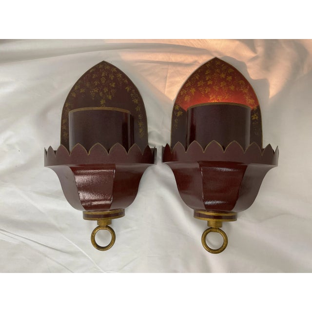 Vintage French Tole Wall Sconce Pair For Sale - Image 9 of 10