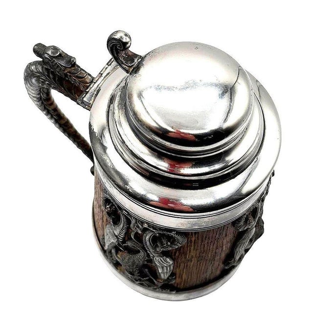 1920s Silverplate Oak Tankard Beer Stein W/ Dragon Motif, by St. Louis Silver Co. For Sale - Image 4 of 9