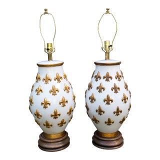 1960s Large Ceramic Fleur De Lis Lamps - A Pair For Sale