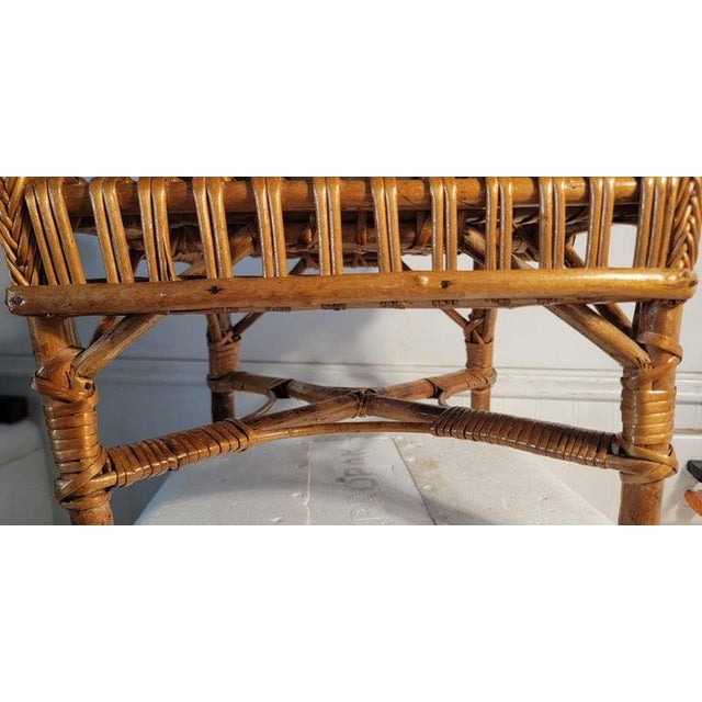 1950s 1940s Rattan Child's Chair W/Custom Leather Cushions For Sale - Image 5 of 11