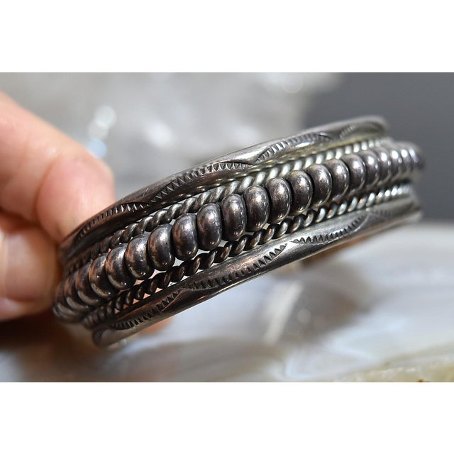 Vintage Heavy Sterling Silver Navajo Cuff Bracelet Franklin & Verna Tahe For Sale - Image 17 of 17