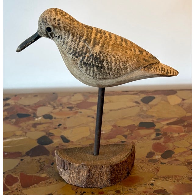 Folk Art Vintage Hand Carved and Painted Wooden Shorebird, Folk Art, Signed Wek For Sale - Image 3 of 7