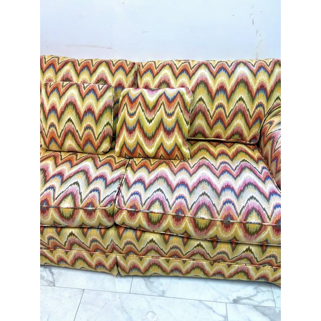 1970Äôs Baker Furniture 2 Seater Sofa in a Colorful Flame Stitch Upholstery For Sale - Image 10 of 12