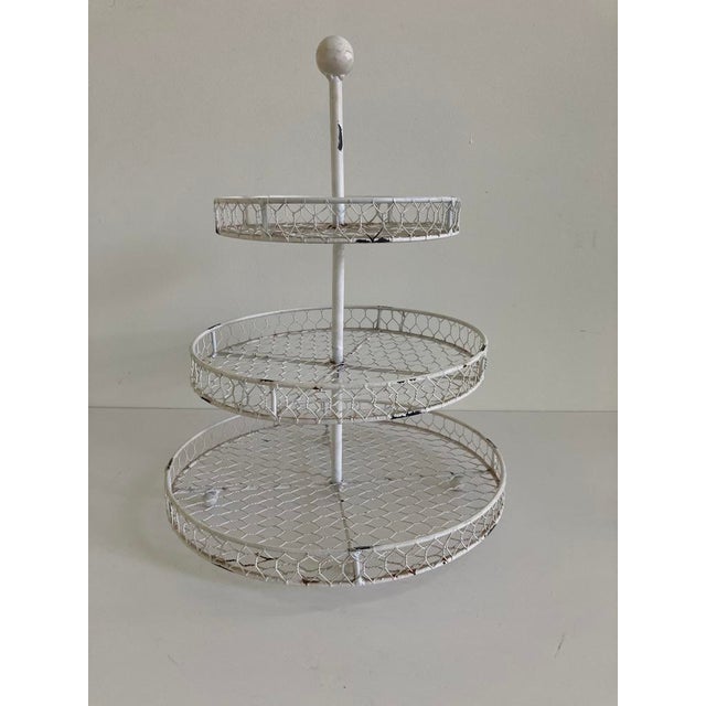 Late 20th Century Vintage White 3-Tier Wire Basket Stand – Farmhouse Display Organizer For Sale - Image 5 of 6