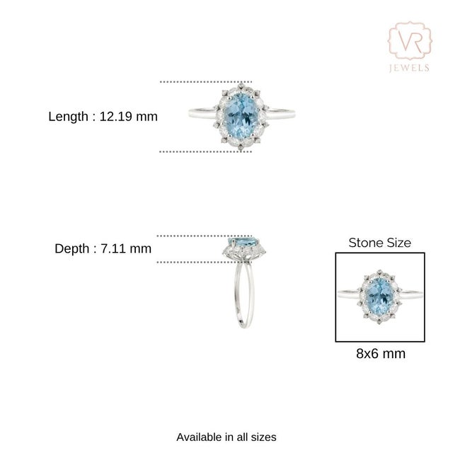 1.38ct Aquamarine & Diamond Vintage Statement Ring in 14k White Gold Size 6.5 For Sale - Image 11 of 15