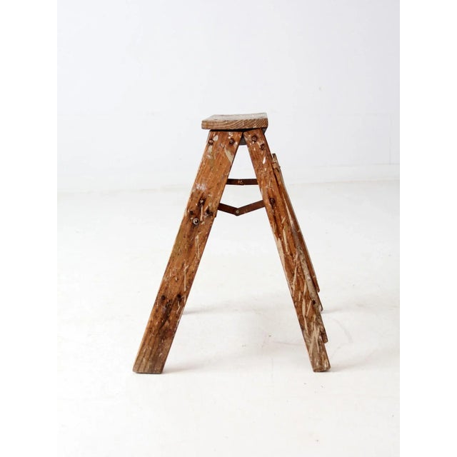 Farmhouse Vintage Wood Step Ladder For Sale - Image 3 of 9