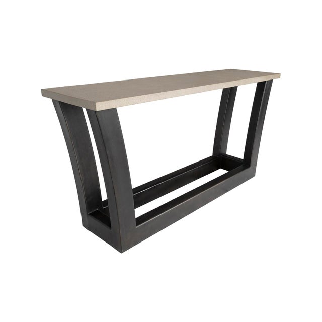 Metal Modern Console Table With Limestone Top and Steel Base For Sale - Image 7 of 9