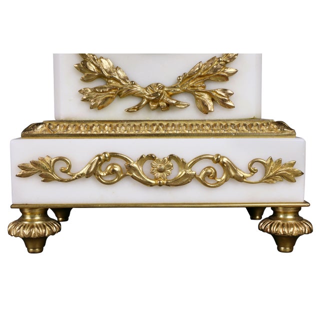 Louis XVI Style Marble and Bronze Clock Garniture - 3 Piece Set For Sale In Boston - Image 6 of 12