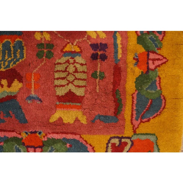 Stunning Rose Pink With Figurative and Geometric Design Antique Chinese Art Deco Rug For Sale In New York - Image 6 of 9