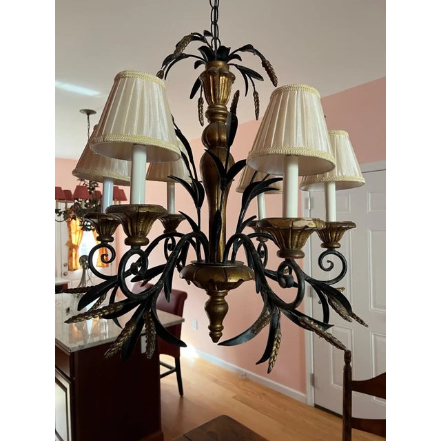 Shabby Chic Vintage Regency Tole Wheat Sheaf Chandelier in the Style of Currey and Company For Sale - Image 3 of 11