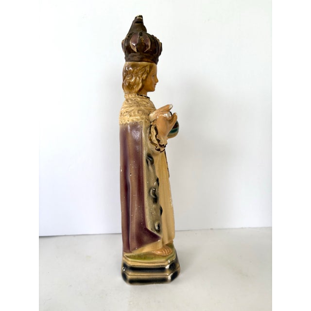 Religious Mid-Century Infant Jesus of Prague Ceramic Sculpture – Religious Folk Art 11” For Sale - Image 3 of 12