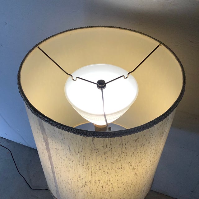 Mid 20th Century Sculptural Mid-Century Modern Walnut and Brass Table Lamp With Oversized Drum Shade For Sale In Philadelphia - Image 6 of 12