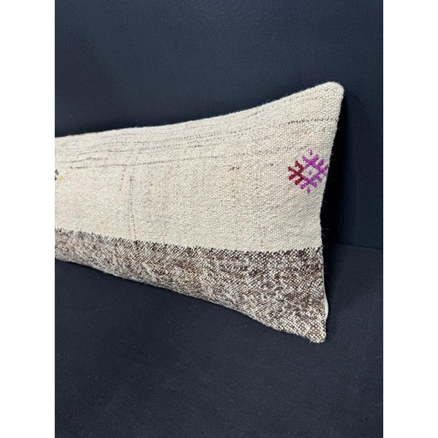 Turkish Hemp Pillow Cushion Natural Beige Gray Cushion Cover 14x45 For Sale - Image 4 of 4